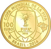100 Euros - Juan Carlos I FIFA World Cup, Brasil 2014, Spain, 2013 reverse image