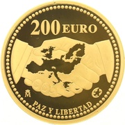 200 Euros - Juan Carlos I 60th Anniversary of Peace and Fredom in Europe, Spain, 2005 reverse image