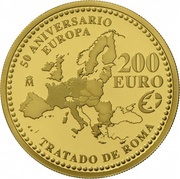 200 Euros - Juan Carlos I 50th Anniversary of the Treaty of Rome, Spain, 2007 reverse image