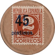 45 Centimos countermark on 2 brown centimos obverse image