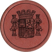 45 Centimos countermark on 2 brown centimos, Spain, 1938 reverse image