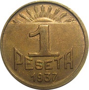 1 Peseta Asturias and León, Spain, 1937 reverse image