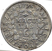 6 Macutas - Maria I and Pedro III, Angola, 1784 reverse image