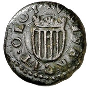 Dinero - Felipe III Olot,shield of Catalonia, Spain, 1598-1621 reverse image