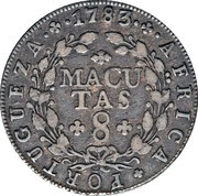8 Macutas - Maria I and Pedro III, Angola, 1783 reverse image