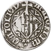 1 Real - Ferdinandus II blackletter; angles in reverse, Spain, 1508-1516 reverse image