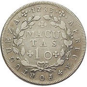 10 Macutas - Maria I and Pedro III, Angola, 1783 reverse image