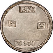30 Sous, Spain, 1821 reverse image