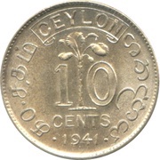 10 Cents - George VI, Sri Lanka, 1941 reverse image