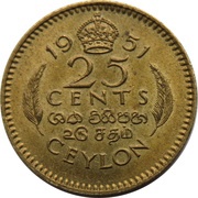 25 Cents - George VI, Sri Lanka, 1951-1962 reverse image