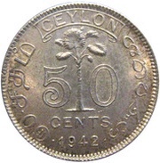 50 Cents - George VI, Sri Lanka, 1942 reverse image