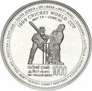 1000 Rupees Cricket World Cup, Sri Lanka, 1999 reverse image