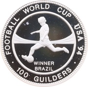 100 Guilders World Cup; Winner Brazil; Silver Proof reverse image