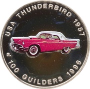 100 Guilders USA Thunderbird 1957, Suriname, 1996 reverse image