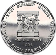100 Guilders Olympic Games 1996; Discus Thrower, Suriname, 1996 reverse image