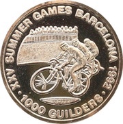 1000 Guilders Olympics 1992 - Silver, Suriname, 1992 reverse image
