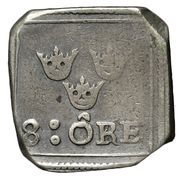 8 Öre "Klippingar" - Gustav Vasa Square type; Åbo mint reverse image