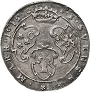 1 Mark - Gustav II Adolf Laureate head - Type I, Sweden, 1613-1617 reverse image