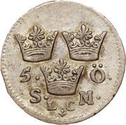 5 Öre - Charles XI and Charles XII, Sweden, 1690-1715 reverse image