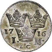 1 Mark - Charles XII Type II, Sweden, 1708-1717 reverse image