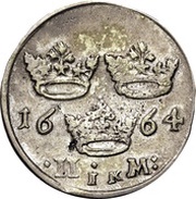 2 Mark - Charles XI Roman number; higher bust, Sweden, 1664 reverse image