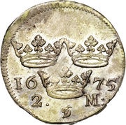2 Mark - Charles XI Arab number; bigger bust, Sweden, 1664-1677 reverse image