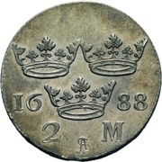 2 Mark - Charles XI, Sweden, 1677-1697 reverse image