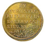 1 Ducat - Charles XI "Gripenhjelms Dukat" Discovery of gold at the Östra Silverberget reverse image