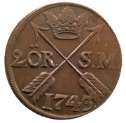 2 Öre Silvermynt - Frederick I, Sweden, 1743-1750 reverse image