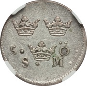 5 Öre Silvermynt - Frederick I King's Monogram Type 2 reverse image