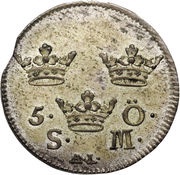 5 Öre Silvermynt - Adolf Fredrik, Sweden, 1751-1767 reverse image