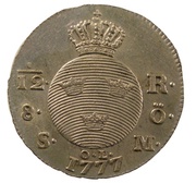 1⁄12 Riksdaler / 8 Ore SM - Gustav III, Sweden, 1777 reverse image