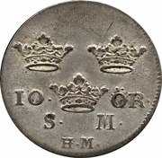 10 Öre Silvermynt - Frederick I King's Monogram Type 3, Sweden, 1739-1751 reverse image