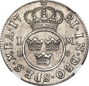 1 Mark - Frederick I 1st portrait, Sweden, 1720-1721 reverse image