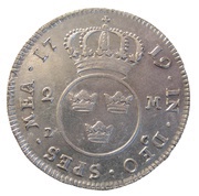 2 Mark - Ulrika Eleonora, Sweden, 1719 reverse image