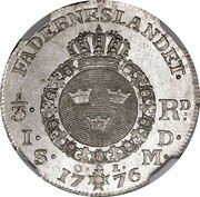 ⅓ Riksdaler / 1 Daler Silvermynt - Gustav III, Sweden, 1776-1777 reverse image