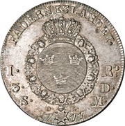 1 Riksdaler / 3 Daler Silvermynt - Gustav III, Sweden, 1775-1777 reverse image
