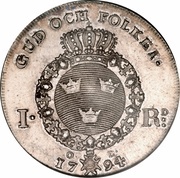 1 Riksdaler - Gustav IV Adolf 1st portrait, Sweden, 1792-1795 reverse image