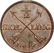 ½ Skilling - Gustav IV Adolf Avesta mint, Sweden, 1802-1809 reverse image