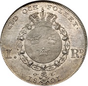 1 Riksdaler - Gustav IV Adolf 3rd portrait, Sweden, 1801-1807 reverse image