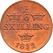 ⅙ Skilling - Carl XIV Johan Type 2; dotted border reverse image