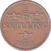 ⅙ Skilling - Carl XIV Johan Type 2; smooth border reverse image