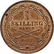 ⅔ Skilling Banco - Oscar I small head, Sweden, 1845-1855 reverse image