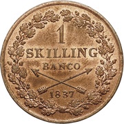 1 Skilling Banco - Carl XIV Johan, Sweden, 1835-1843 reverse image