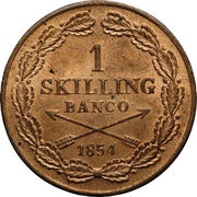 1 Skilling Banco - Oscar I small head, Sweden, 1847-1855 reverse image