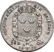 1⁄16 Riksdaler Specie - Charles XIV Johan, Sweden, 1835-1836 reverse image