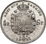 ⅛ Riksdaler Specie - Oscar I, Sweden, 1852 reverse image