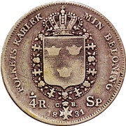 ¼ Riksdaler Specie - Carl XIV Johan, Sweden, 1830-1836 reverse image