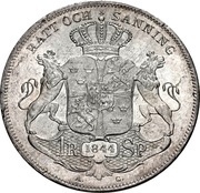1 Riksdaler Specie - Oscar I large head, Sweden, 1844-1845 reverse image