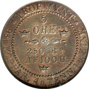 5 Öre - Oscar I Pattern Strike, Type II reverse image